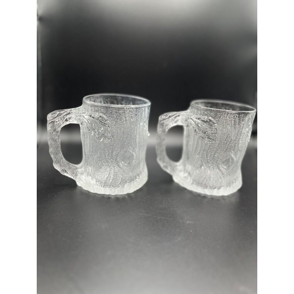 2 McDonalds Flintstones Glass Mug Cup Clear Frosted